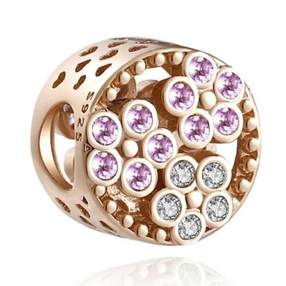 Three Daisy Cubic Zirconia Charm Rose Gold Plated - Picture 1 of 1
